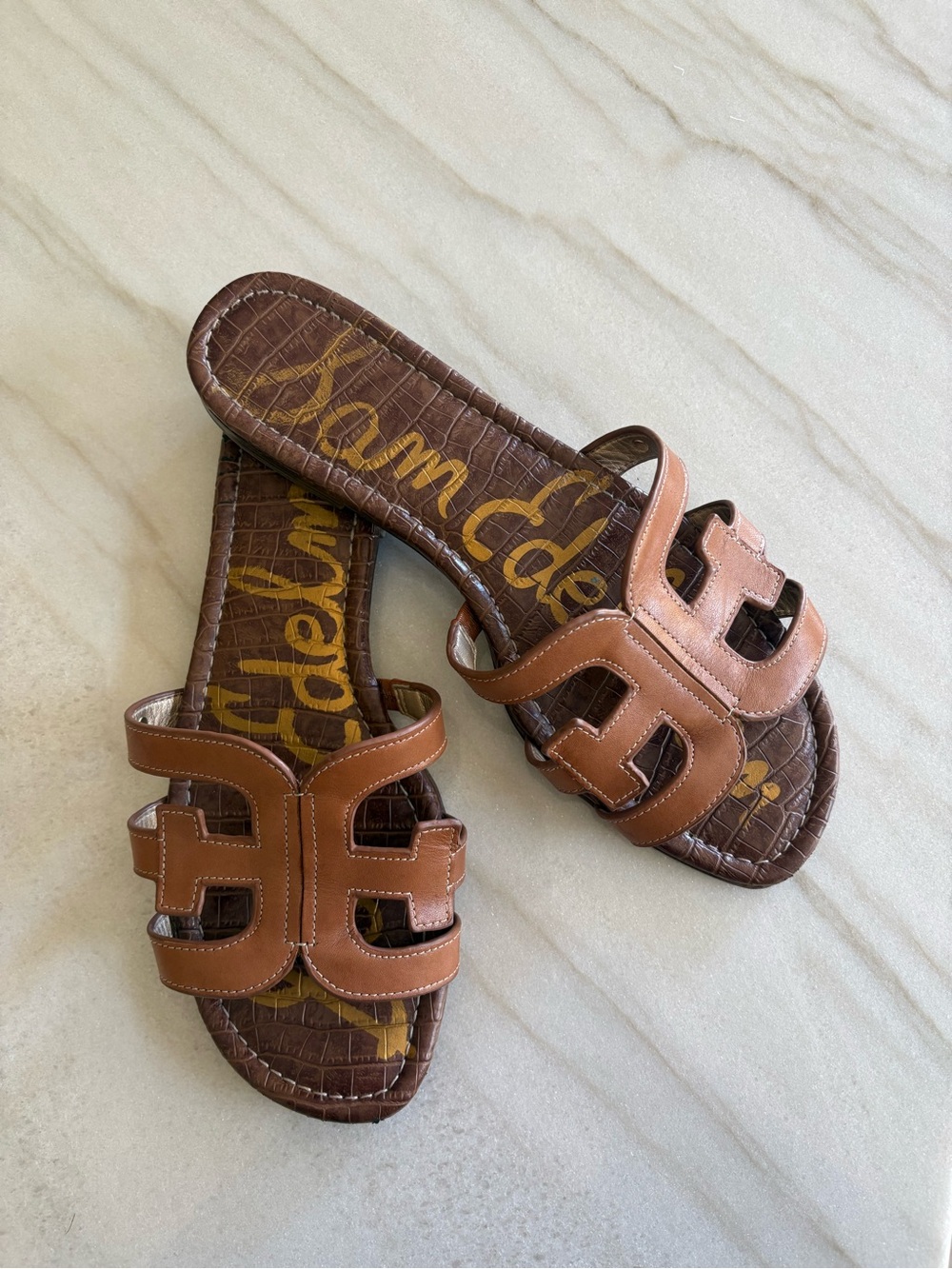 Sam Edelman Cognac Leather Slide Sandals